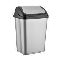Prullenbak/afvalbak - 5 liter - kunststof - zilver - 20 x 5 x 29 cm