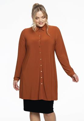 Yoek Blouse met gouden knoopjes | Bruin | Maat 54/56