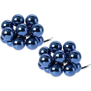 20x Donkerblauwe mini kerststukjes insteek kerstballetjes 2 cm van glas   -