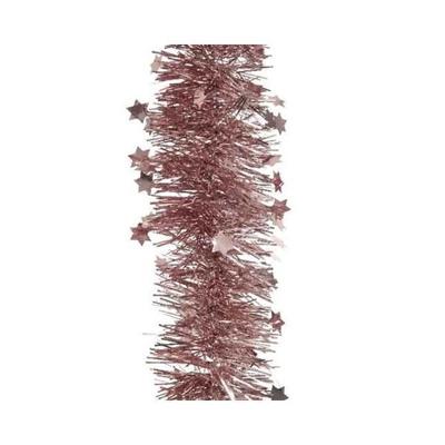 Kerstslinger - sterren - oudroze - 270 x 10 cm - lametta/folie - kerstboomslinger