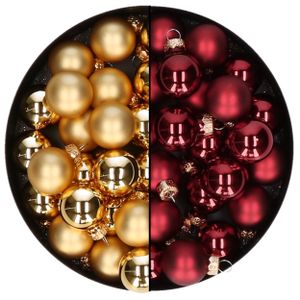 Mini kerstballen - 48x st - donkerrood en goud - 2,5 cm - glas