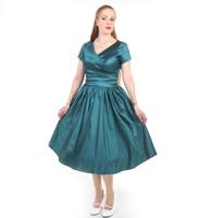 Ava Swingdress in Turquoise Stretch Tafetta-XS | 61% korting - thumbnail