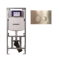 Geberit Inbouwreservoir - UP320 - QeramiQ metal bedieningsplaat - dualflush - ronde knoppen - metaal goud geborsteld SW706200 0701131
