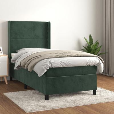 Boxspring met matras fluweel donkergroen 100x200 cm