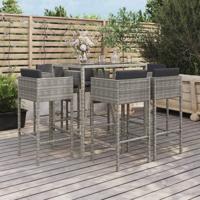 7-delige Tuinbarset met kussens poly rattan grijs