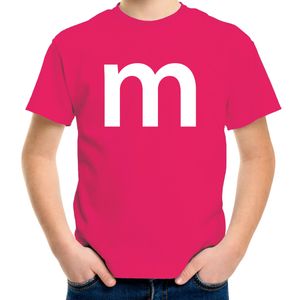 Letter M verkleed/ carnaval t-shirt roze voor kinderen