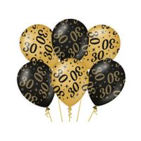 18x stuks leeftijd verjaardag feest ballonnen 30 jaar geworden zwart/goud 30 cm