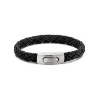 Armband leder-staal zwart-zilverkleurig 8,6 mm