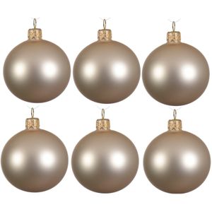 6x Licht parel/champagne glazen kerstballen 8 cm mat