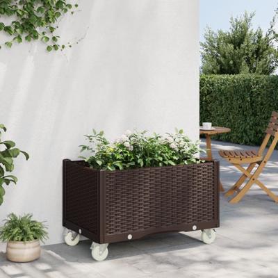 Plantenbak met wielen 80x50x54 cm polypropeen bruin
