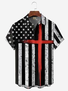 Flag Cross Chest Pocket Short Sleeve Casual Shirt