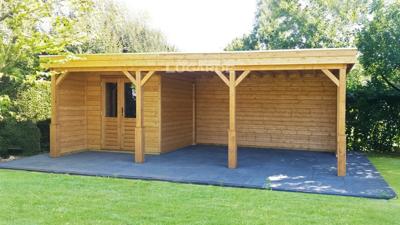 Lugarde PR45 Tuinhuis 720x360 cm 44 mm vurenhout blank- Plat dak- Hout- Lugarde