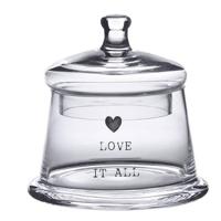 Clayre & Eef Voorraadpot Deksel Ø 12x13 cm Glas Rond Hart Love it all