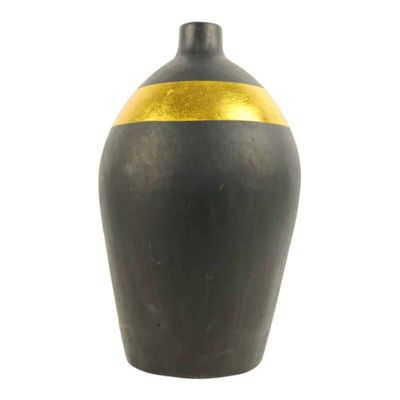 Terracotta Vaas Zwart met Gouden Band (Large)