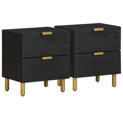Nachtkastje 2 st 40x33x46 cm massief mangohout zwart