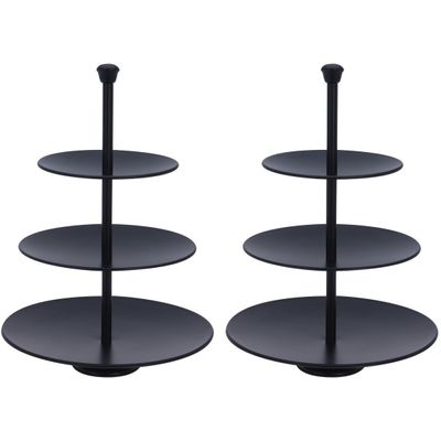 Set van 2x zwarte etageres 3-laags RVS 36 cm