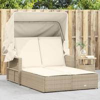 Ligbed 2-persoons met luifel en kussens poly rattan beige - thumbnail