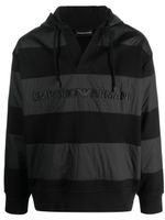 Emporio Armani hoodie rayé à logo brodé - Noir