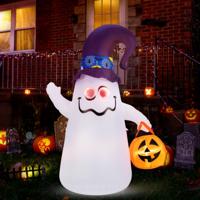 180 cm Opblaasbare Halloween Decoratie Schattig Spook met Pompoen Lantaarn Tovenaarshoed 5 LED-Lampjes met Variabele Intensiteit
