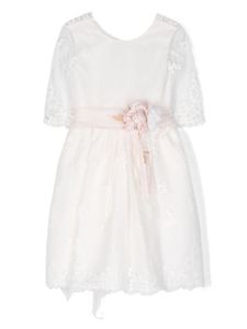 Mimilù robe mi-longue en tulle à détails en dentelle - Blanc