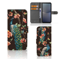 Sony Xperia 10 V Telefoonhoesje met Pasjes Pauw met Bloemen