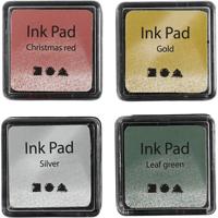 Creativ Company Stempelinkt, h: 2 cm, afm 3,5x3,5 cm, goud, lime groen, kerstrood, zilver, 4 stuk/ 1 doos