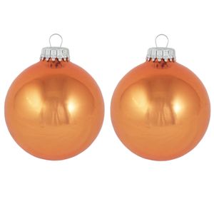 16x Orange Crush oranje glazen kerstballen glans 7 cm kerstboomversiering