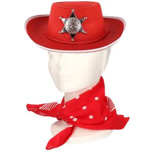 Verkleedset cowboyhoed Sheriff - rood - met rode hals zakdoek - voor kinderen