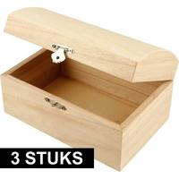 Houten kistje - 3x - onbedrukt - lichtbruin - 16x11x8 cm - metalen sluiting