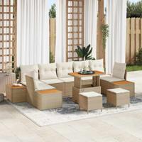 10-delige Tuinbankenset met kussens poly rattan acacia beige
