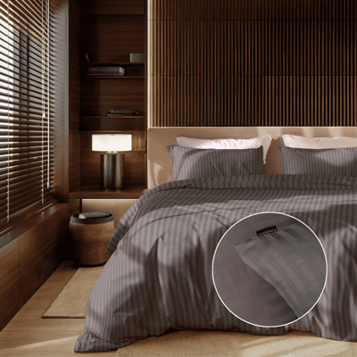 Dekbedovertrek Katoen-Satijn - Satijnstreep - Tweepersoons (200x200 Cm) - Antraciet Katoen-satijn Katoen - Strepen & Hotel Luxe - Presence - Dekbed-Discounter.nl