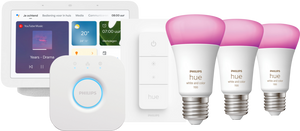 Philips Hue White and Color Starter Pack E27 3-pack + dimmer + Bridge + Google Nest Hub 2