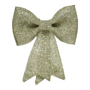 Kerstboomversiering gouden strikken met glitter pailletten 14 cm