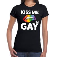 Kiss me I am gay t-shirt zwart dames - thumbnail