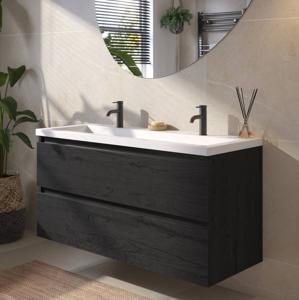 Saqu Gaia voorgemonteerd badmeubel met zwarte greeplijst incl. wastafel 120,5x51,5cm eiken zwart