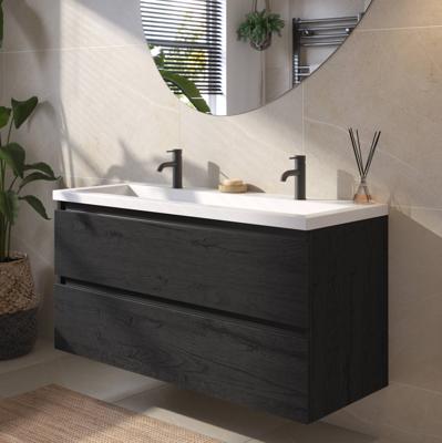 Saqu Gaia voorgemonteerd badmeubel met zwarte greeplijst incl. wastafel 120,5x51,5cm eiken zwart