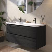 Saqu Gaia voorgemonteerd badmeubel met zwarte greeplijst incl. wastafel 120,5x51,5cm eiken zwart