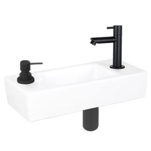 Differnz Sapon fonteinset - 42.5x18.5x9cm - Rechthoek - 1 kraangat - Zwart mat - Keramiek Wit 38.035.02