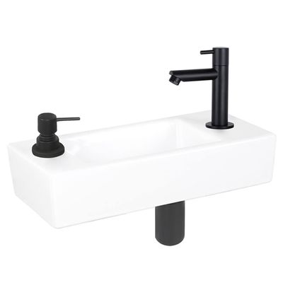 Differnz Sapon fonteinset - 42.5x18.5x9cm - Rechthoek - 1 kraangat - Zwart mat - Keramiek Wit 38.035.02