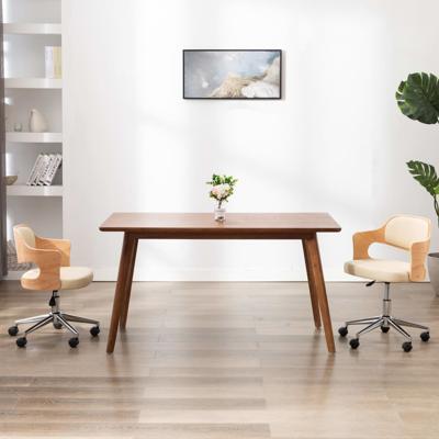 Eetkamerstoel draaibaar gebogen hout en kunstleer crème