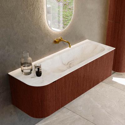 Badmeubel Mondiaz Kurve-Dlux | 135 cm cm | Meubelkleur Ruby | Wastafelkleur Frappe | Solid surface | Wasbak rechter zijde spoelbak | Zonder kraangat(en)