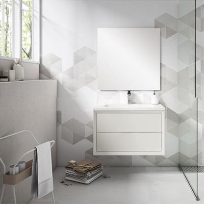 Saniclass Prime Core Badkamermeubelset - 80x50x45cm - 1 rechthoekige keramische wasbak wit - 1 kraangat - 2 lades - rechthoekige spiegel - mat cotton (beige) SW892681/SW804531/SW724611