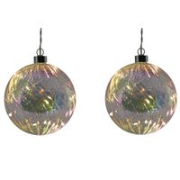 2x stuks verlichte glazen kerstballen met 10 lampjes transparant parelmoer 12 cm - thumbnail