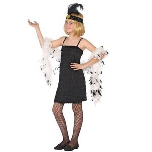 Flapper franje verkleed kostuum/jurkje zwart voor meisjes