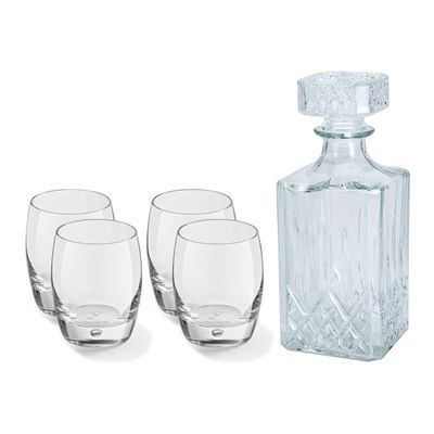 Glazen whisky/water karaf 900 ml met 4x whiskyglazen 360 ml