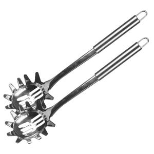 Pasta opscheplepel - 2x - zilver - RVS - 32 cm - Keukengerei - Spaghetti lepel