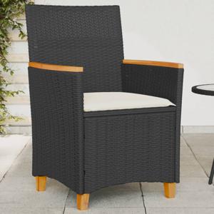 Tuinstoelen 2 st met kussens poly rattan en massief hout zwart