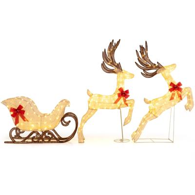 3-delige LED Rendier met Slee Verlichte Rendier Kerstfiguur met 280 Warmwitte LED-lampen
