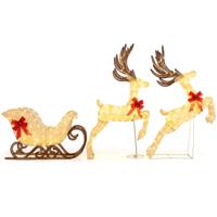 3-delige LED Rendier met Slee Verlichte Rendier Kerstfiguur met 280 Warmwitte LED-lampen
