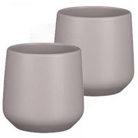 2x stuks bloempot mat taupe keramiek voor kamerplant H13.5 x D14 cm - Plantenpotten - thumbnail